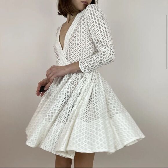MAJE Ralina White Flared Cotton Lace Mini Dress - Picture 1 of 12